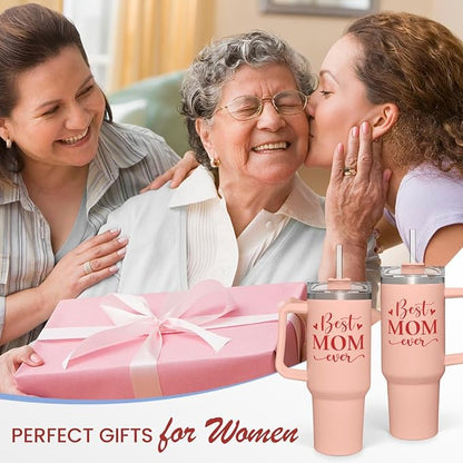 SANDJEST Mom Gifts Best Mom Ever Tumbler Stainless Steel 40oz with Handle Insulated Travel Cup - Mom Travel Coffee Mug, Mother's Day Christmas Birthday Gifts from Son Daughter