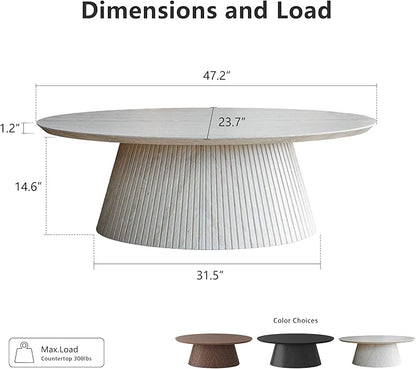 win2win Oval Coffee Table, Modern Faux Stone Coffee Table with Fluted Design, Travertine Tea Table with Tapered Base, Minimalist Center Table for Living Room, Apartment, Office, Stone