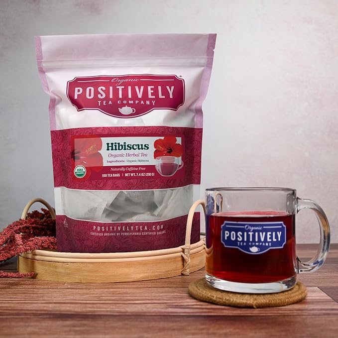 Organic Positively Tea Company, Hibiscus Herbal Tea Bags, 100 Count, Eco-Friendly Tea Bags, Non-GMO