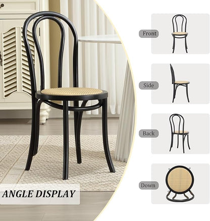 Kmax Vintage Dining Chairs Set of 6, Thonet Soild Wood Rattan Dining Room Chairs Armless French Country Kitchen Chairs for Wedding Hotel Dessert Shop Cafe Business, Black