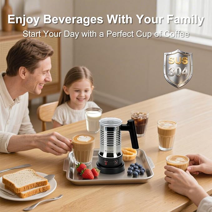 Milk Frother and Steamer, 4 in 1 Milk Frother Electric with LED Temp Display, Warm and Cold Automatic Foam Maker Stainless Steel with Touch Screen for Coffee, Latte, Cappuccino, Hot Chocolate