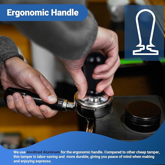 58mm Espresso Tamper Barista Calibrated Coffee Tampers with 30lbs Spring Loaded Stainless Steel Base Anodized Aluminum Handle