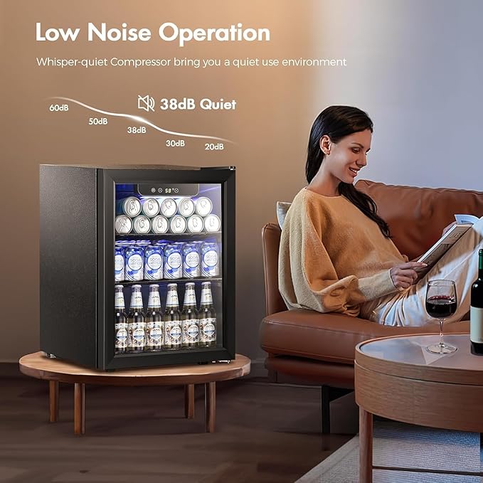 Kismile 1.7 Cu.ft Beverage Refrigerator and Cooler, 68 Can Mini Fridge Glass Door,Digital Temperature Display for Soda, Beer or Wine, Small Drink Dispenser Cooler for Home, Office or Bar