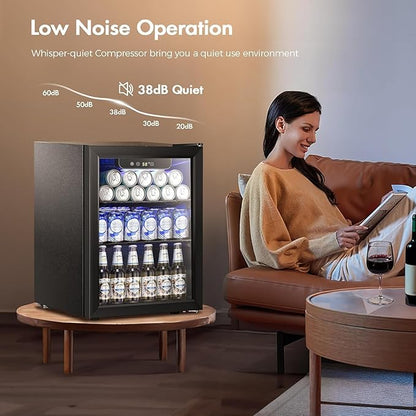 Kismile 1.7 Cu.ft Beverage Refrigerator and Cooler, 68 Can Mini Fridge Glass Door,Digital Temperature Display for Soda, Beer or Wine, Small Drink Dispenser Cooler for Home, Office or Bar