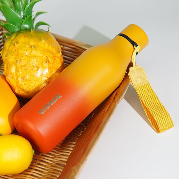 BJPKPK Insulated Water Bottles, 25 oz Stainless Steel Metal Water Bottle with Strap, BPA Free Leak Proof Jugs, Mugs, Flasks, Reusable Thermal Flasks for Sports & Travel, Sunset Orange