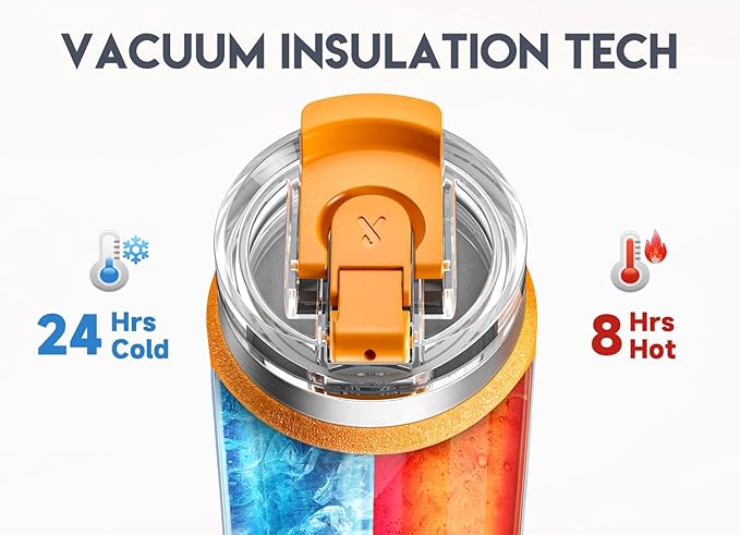 Meoky 24oz Travel Mug, Triple Insulated Stainless Steel Tumbler with Handle and 2-in-1 Straw and Sip Lid, 100% Leak Proof, Keeps Cold for 24 Hours or Hot for 8 Hours, Cupholder Friendly (Maple)