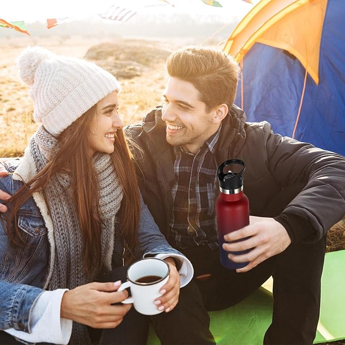 Volhoply 17oz Insulated Water Bottle Bulk 2 Pack,Stainless Steel Kids Water Bottles with Straw Lid,Double Wall Vacuum Metal Cups Water Bottle,Reusable Sports Flask Keep Hot & Cold (Red Purple,2 Set)