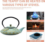 Load image into Gallery viewer, 27.1oz Small Cast Iron Teapot, SECHUDO Japanese Style Tea Kettle Coated with Enameled Interior for Stovetop Safe,Cast Iron Tea Pot with Stainless Steel Strainer for Loose Leaf,Flat Fish Pattern(800ml)