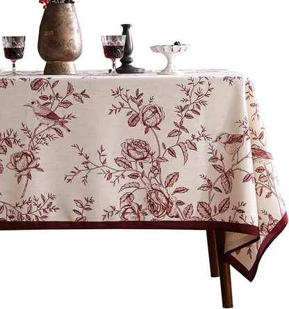 Designer Vintage Linen Square Tablecloth,Red Floral Pattern Linen Stain Resistant Table Cloth,Decor Tablecloths for Dining Thanksgiving Kitchen Christmas Party,67"*67"-Harmony