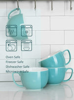 Load image into Gallery viewer, Teocera 24 oz Soup Bowls with Handles, Porcelain Large Coffee Mug Set, Jumbo Mugs, Soup Bowls Mugs set of 4 for Coffee, Oatmeal, Stew - Striped Design, Turquoise