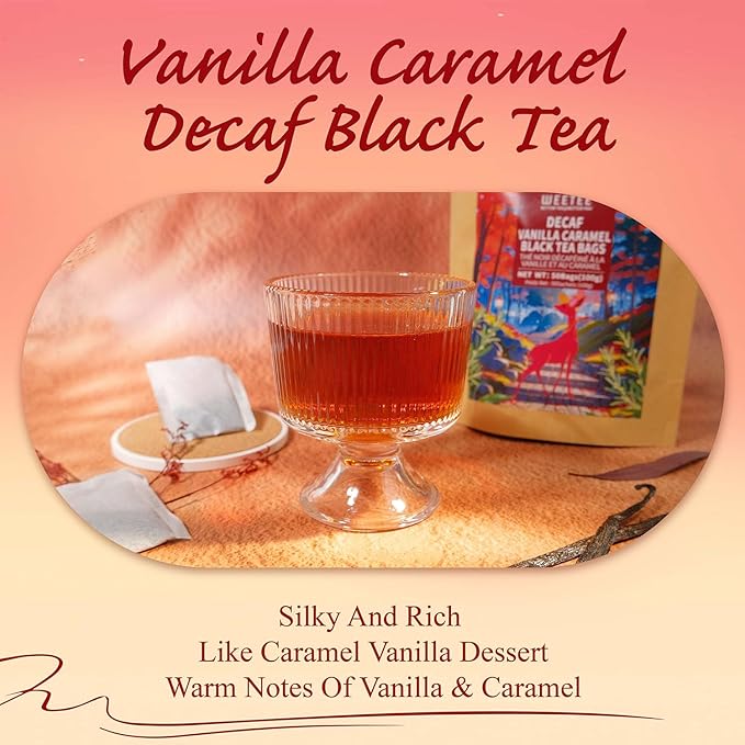 WT WEETEE Decaf Vanilla Caramel Black Tea, 50 Count CO2 Decaffeinated Black Tea Bags | Caramel Vanilla Flavored | Smooth & Mellow Dessert-Inspired