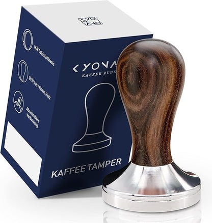 KYONANO Espresso Tamper 58mm - 58mm Coffee Tamper with Chacate Preto Wooden Handle & Stainless Steel Base - Espresso Hand Tamper - Espresso Press Tool - Suitable for Homemade Coffee, Espresso Machine