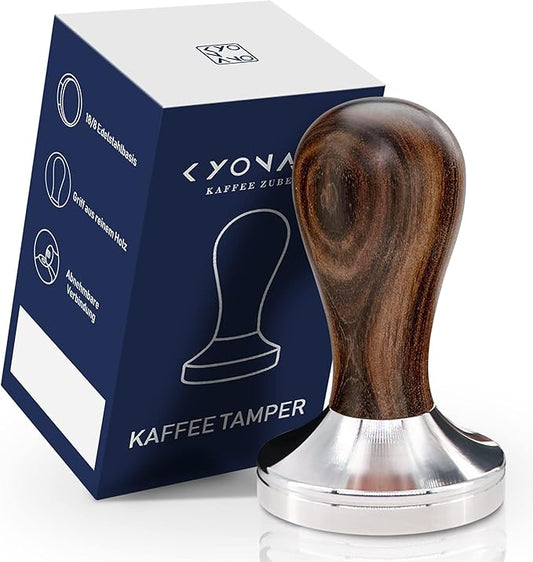 KYONANO Espresso Tamper 58mm - 58mm Coffee Tamper with Chacate Preto Wooden Handle & Stainless Steel Base - Espresso Hand Tamper - Espresso Press Tool - Suitable for Homemade Coffee, Espresso Machine