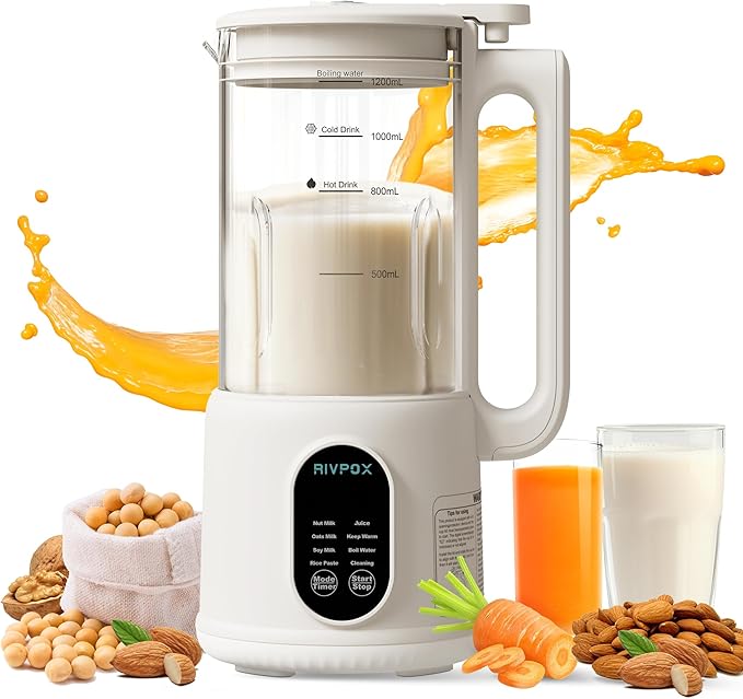 8 in 1 Automatic Nut Milk Maker, 41oz Homemade Soybean Milk, Almond Milk, Oat Milk and Juice, Electric Bean and Nut Milk Machine with Appointment Timer, Keep Warm and Self-cleaning Function, Beige