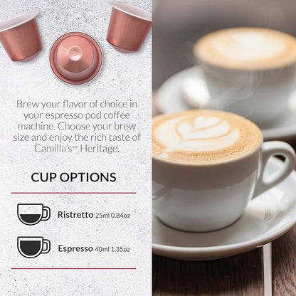 Camilla’s Heritage - Intensity 8 Chocolate Flavored Espresso Coffee, Gourmet Espresso Cups, 60 Coffee Pods
