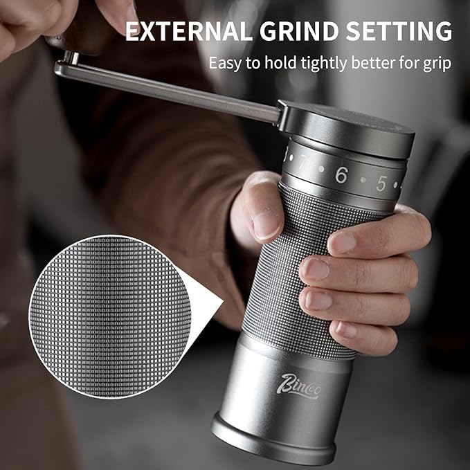 Bincoo Foldable Manual Coffee Grinder with External Adjustable Setting,Coffee Bean Grinder with Portable Storage Bag,Stainless Steel Burr Grinder Suitable for Home, Office and Travel for Use(Gray)