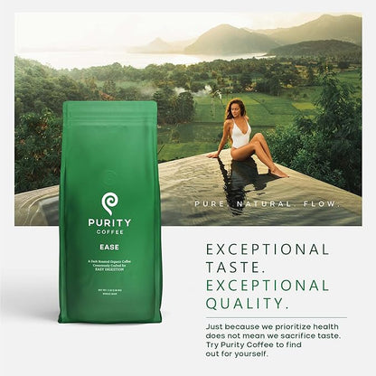 Purity Coffee EASE Dark Roast Low Acid Organic Coffee - USDA Certified Organic Specialty Grade Arabica Whole Bean Coffee - Third Party Tested for Mold, Mycotoxins and Pesticides - 5 lb Bag