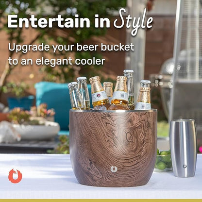 SNOWFOX XL Premium Vacuum Insulated Double Wall Stainless Steel Ice Bucket with Lid/Scoop, Bar Accessories, Large Elegant Party Bucket, Chill Several Bottles, Beautiful Entertaining, 7L, Shimmer Gold