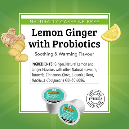 Twinings Probiotics+ Lemon & Ginger Herbal Tea 72 K-Cup Pods for Keurig, 12 Count (Pack of 6), Supports Digestive Health, Naturally Caffeine-Free, Enjoy Hot or Iced