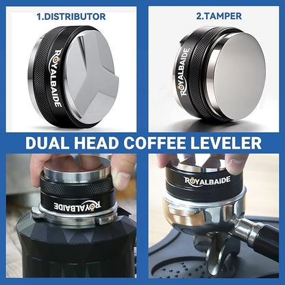 53mm Coffee Distributor and Tamper, Dual Head Coffee Leveler Compatible with 54mm Portafilter,Adjustable Depth Detachable Professional Espresso Hand Tampers