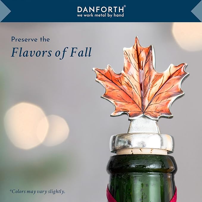 Danforth Maple Leaf Fall/Autumn Bottle Stopper, Pewter, Natural Cork - Handcrafted, Made In USA