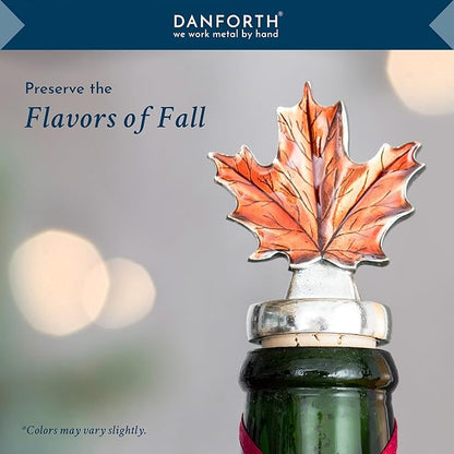 Danforth Maple Leaf Fall/Autumn Bottle Stopper, Pewter, Natural Cork - Handcrafted, Made In USA