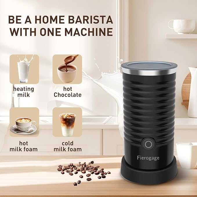 Milk Frother, Automatic Milk Steamer and Heater, 4-in-1 Multifunction Electric Hot and Cold Foam Maker and Milk Warmer for Latte, Cappuccinos, Macchiato,Black
