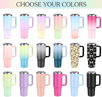 Personalized 40 oz Tumbler with Handle and Straw, Custom Tumbler with Picture, Text, Stainless Steel Travel Coffee Mug Cup, Personalized Gifts For Women Men Birthday Anniversary Thank You Gifts