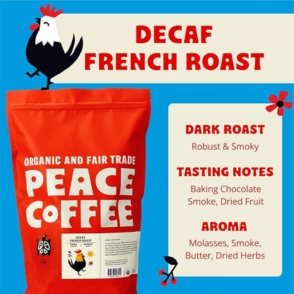 Peace Coffee Decaf French Roast | 5 lb Whole Bean Dark Roast | Organic Fair Trade | Rich, Bold Flavor | Shade Grown, Fresh Roasted