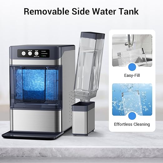 Nugget Ice Maker Countertop, 44 Lbs/24H Chewable Crunchable Ice Maker with 0.8 Gallon Side Water Tank, Ready in 5-10 Mins, Self-Cleaning Pellet Ice Machine Home, Kitchen, RV, Office