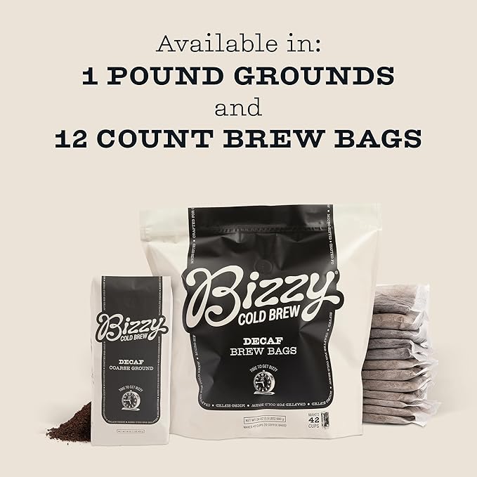 Bizzy Cold Brew Coffee | Decaf Blend | Water Process | Coarse Ground Coffee | Micro Sifted | Specialty Grade | 100% Arabica | 1 LB