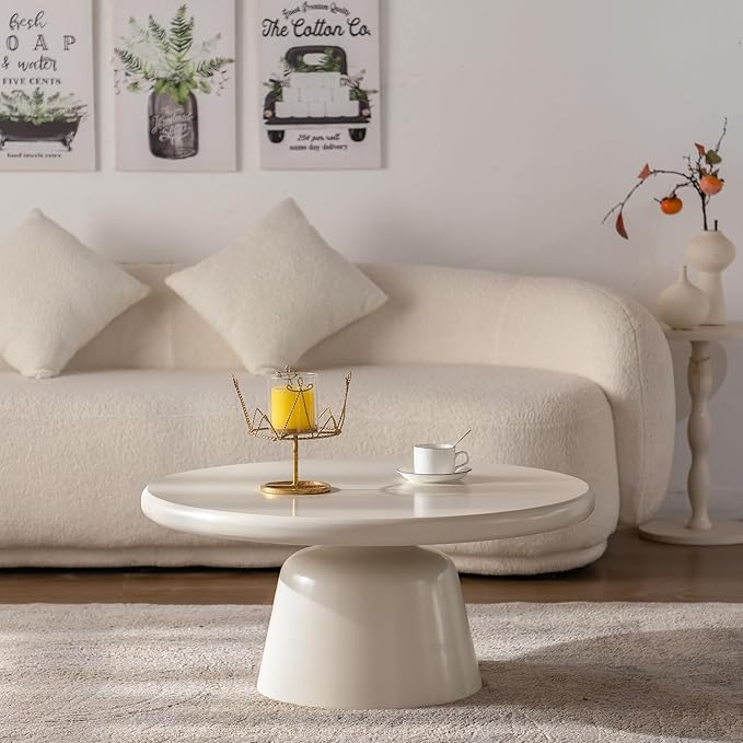 Cloud Coffee Table Modern Cute Coffee Tables Irregular Simple Tea/Center Table for Small Space End Table for Living Room, Home Office, Indoor (White Round-D31.5")