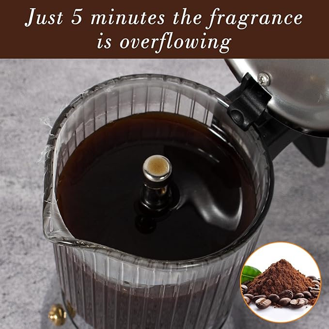 Stovetop Espresso Maker, 6Cup 240ml Moka Pot, Crystal Glass-top & Stainless Steel Coffee Maker Mocha Pot, Greca De Cafe, Cuban and Italian Coffee Maker for Cafetera Cubana