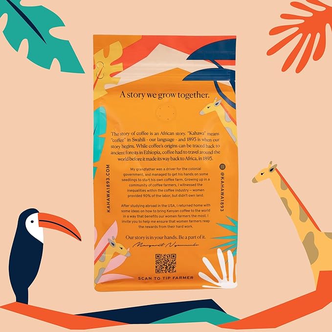 Kahawa 1893 Ground Coffee Medium Roast Safari Blend 12 Oz - As Seen on Shark Tank, High Antioxidants, Naturally Sweet, Organically Grown, Ethically & Sustainably Sourced