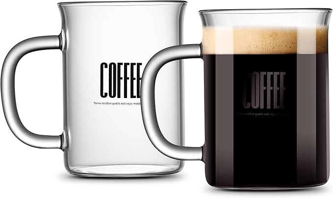 2pcs Set Glass Coffee Mugs 15oz Bell Mouth Glass Coffee Cups Clear Large Tea Cups,Cute Coffee Bar Accessories,Iced Coffee Glasses,Lead-Free Glass Cups for Water,Latte,Milk-Flat Bottomed Design