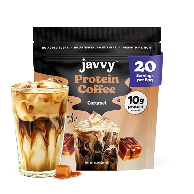 Caramel Protein Iced Coffee - Premium Whey Protein & Instant Iced Coffees - 100% Natural Cold Brew - Zero Artificial Flavors & Sweeteners, 80 mg Caffeine Per Serving, No Added Sugar, 20 Servings