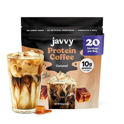 Caramel Protein Iced Coffee - Premium Whey Protein & Instant Iced Coffees - 100% Natural Cold Brew - Zero Artificial Flavors & Sweeteners, 80 mg Caffeine Per Serving, No Added Sugar, 20 Servings