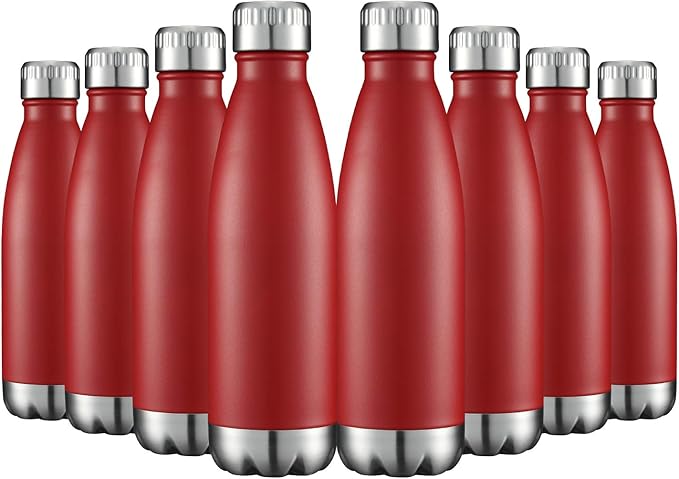 HASLE OUTFITTERS 17oz Stainless Steel Water Bottles Bulk, Vacuum Insulated Water Bottles Double Walled Powder Coated Reusable Metal Sports Water Bottles Keep Drinks Hot and Cold, Red, 8Packs