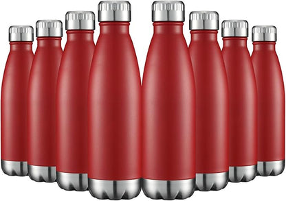 HASLE OUTFITTERS 17oz Stainless Steel Water Bottles Bulk, Vacuum Insulated Water Bottles Double Walled Powder Coated Reusable Metal Sports Water Bottles Keep Drinks Hot and Cold, Red, 8Packs
