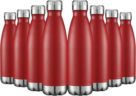 HASLE OUTFITTERS 17oz Stainless Steel Water Bottles Bulk, Vacuum Insulated Water Bottles Double Walled Powder Coated Reusable Metal Sports Water Bottles Keep Drinks Hot and Cold, Red, 8Packs