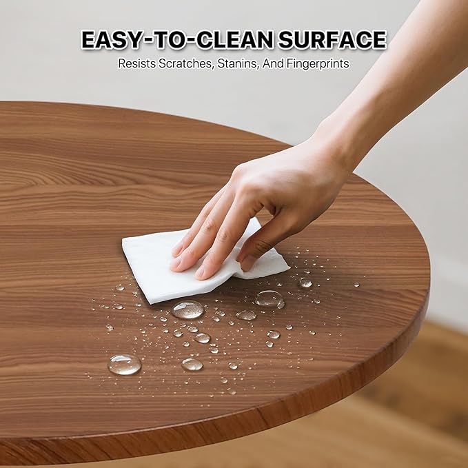 Magshion Round Bar Table, Height-Adjustable 27.5"-36" Tall Pub Tables with Black Leg and Sturdy Base, 360° Swivel Table for Kitchen Bistro Bar Cocktail Table (Brown)