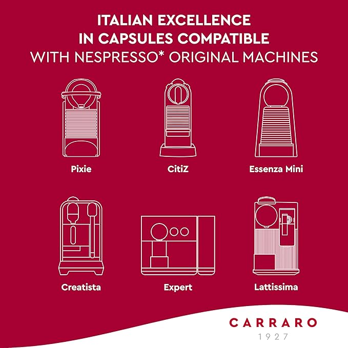 CARRARO 1927 Ristretto - 100 Aluminum Coffee Pods Compatible with Nespresso Original line - Intensity 12/14, Dark Roast Coffee Capsules Made in Italy