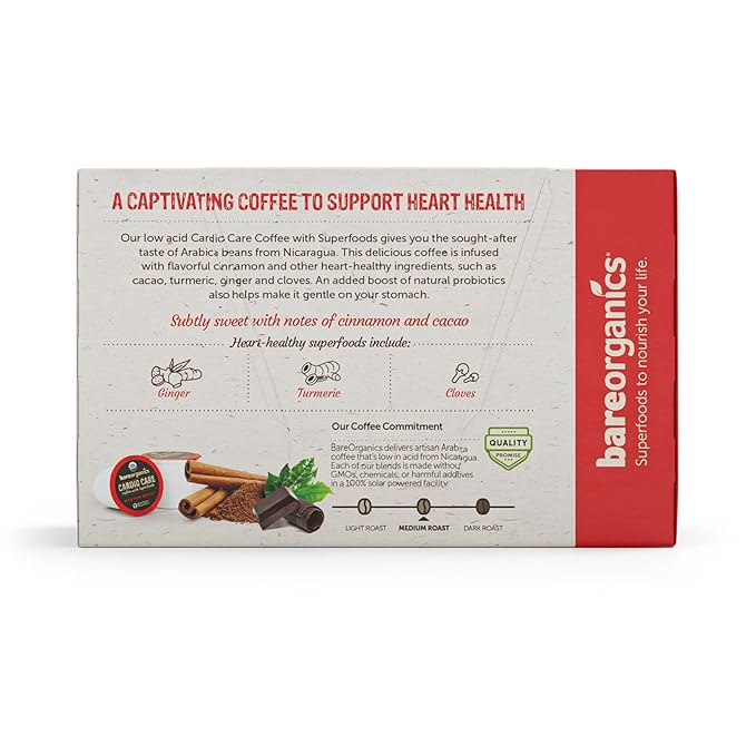 Cardio Care Organic Coffee Pods – Probiotic Coffee with Cacao, Ginger, Turmeric & Cinnamon – Healthy Superfood, Mold Free, Vegan, Gluten Free, everyday dose coffee - 10 Recyclable Single Serve K-Cups