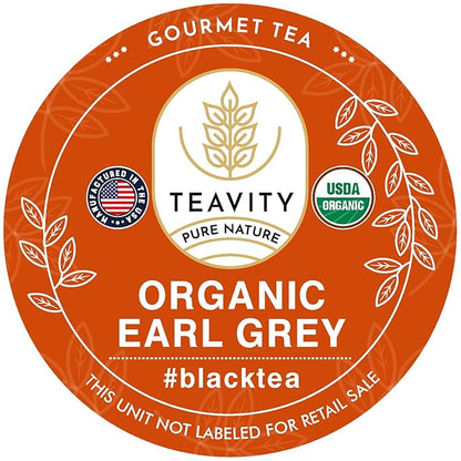 Organic Earl Grey Tea Pods for Keurig - Caffeinated Unsweet Black Tea for K Cup Brewing by Teavity (12 Tea Pods)