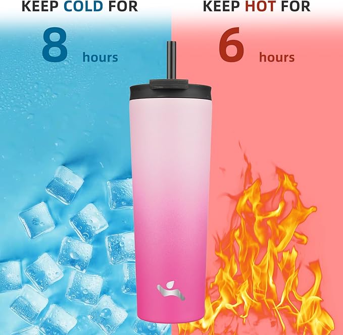 30 OZ Insulated Tumbler with Lid and 2 Straws Stainless Steel Water Bottle Vacuum Travel Mug Coffee Cup,Cherry