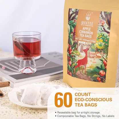 WT WEETEE Apple Cinnamon Herbal Tea Bags, 60 Count, Perfect Blend of Sweet Cinnamon, Tart Hibiscus, Natural Flavoring, Caffeine-Free