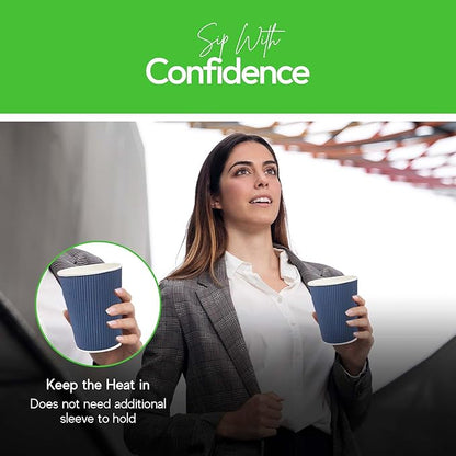 Restaurantware-12 Ounce Disposable Coffee Cups, 500 Ripple Wall Hot Cups For Coffee - Lids Sold Separately, Rolled Rim, Midnight Blue Paper Insulated Coffee Cups, For Hot Coffee, Tea, And More