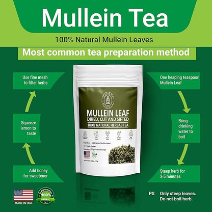 Herbal Hermit Mullein Leaf Tea (3 oz/85 grams) Herb for Respiratory Support, Mucous Membranes, Lung Cleanse Dried Leaves Blend, Cut and Sifted Made in USA