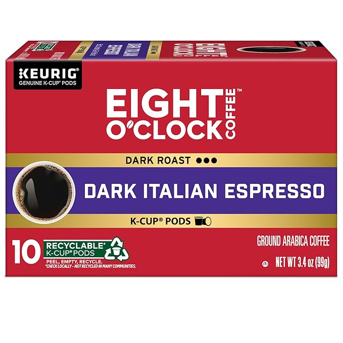Eight O'Clock Coffee Dark Italian Roast, Keurig Single Serve K-Cup Pods, Dark Roast, 60 Count (6 packs of 10)