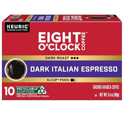 Eight O'Clock Coffee Dark Italian Roast, Keurig Single Serve K-Cup Pods, Dark Roast, 60 Count (6 packs of 10)